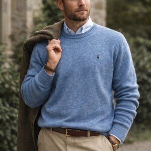 Polo Ralph Lauren Lambswool Sweater XXL Blue Crewneck Classic Pony Logo Men